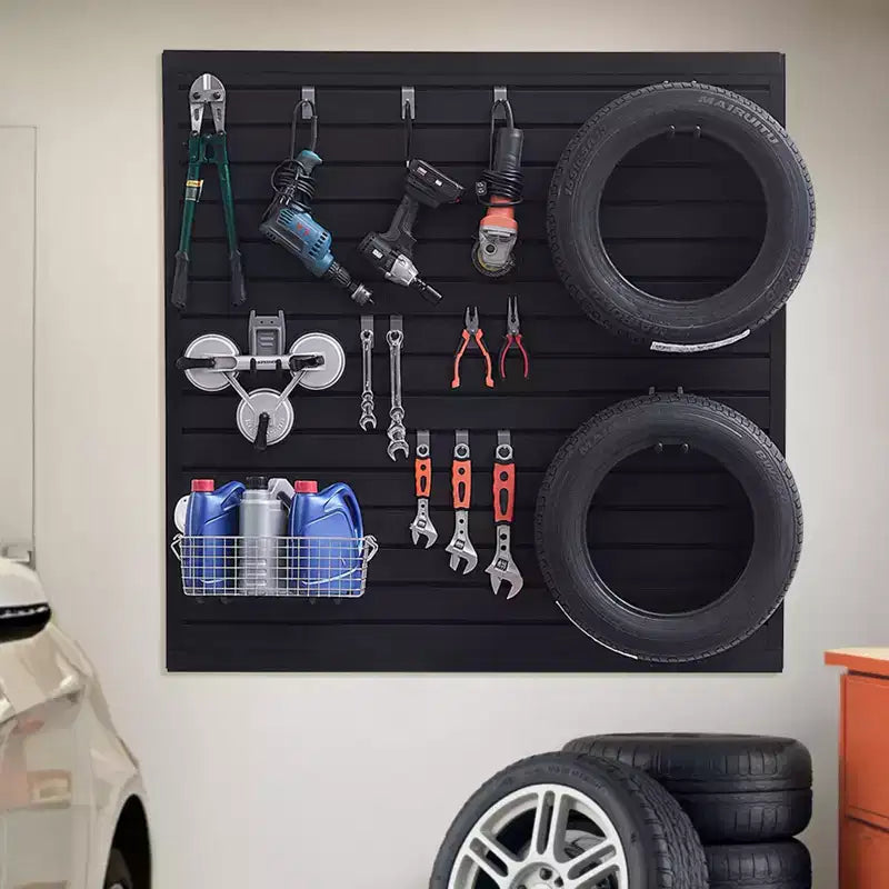 Panneaux muraux à lattes, 1,2 x 1,2 m, en PVC pour garage avec conception modulaire, panneau à lattes réglable facile à installer, noir