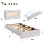 Cadre de lit LED rembourré, lit plateforme avec tiroirs et tête de lit de rangement pour enfants/filles/garçons, support robuste, sommier tapissier non requis