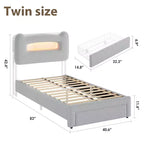 Cadre de lit LED rembourré, lit plateforme avec tiroirs et tête de lit de rangement pour enfants/filles/garçons, support robuste, sommier tapissier non requis