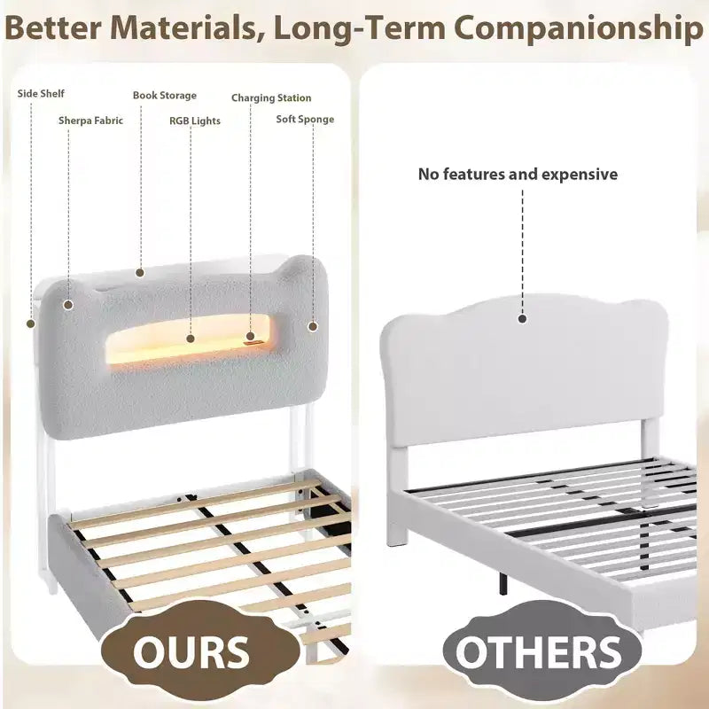 Cadre de lit LED rembourré, lit plateforme avec tiroirs et tête de lit de rangement pour enfants/filles/garçons, support robuste, sommier tapissier non requis