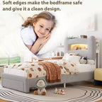 Cadre de lit LED rembourré, lit plateforme avec tiroirs et tête de lit de rangement pour enfants/filles/garçons, support robuste, sommier tapissier non requis