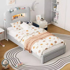 Cadre de lit LED rembourré, lit plateforme avec tiroirs et tête de lit de rangement pour enfants/filles/garçons, support robuste, sommier tapissier non requis