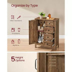 Armoire de rangement, Meuble bas de salle de bain, 4 tiroirs, Organisateur de rangement autoportant, Porte coulissante type grange, Étagère réglable