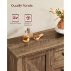 Armoire de rangement, Meuble bas de salle de bain, 4 tiroirs, Organisateur de rangement autoportant, Porte coulissante type grange, Étagère réglable