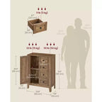 Armoire de rangement, Meuble bas de salle de bain, 4 tiroirs, Organisateur de rangement autoportant, Porte coulissante type grange, Étagère réglable