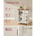 Armoire de rangement, Meuble bas de salle de bain, 4 tiroirs, Organisateur de rangement autoportant, Porte coulissante type grange, Étagère réglable
