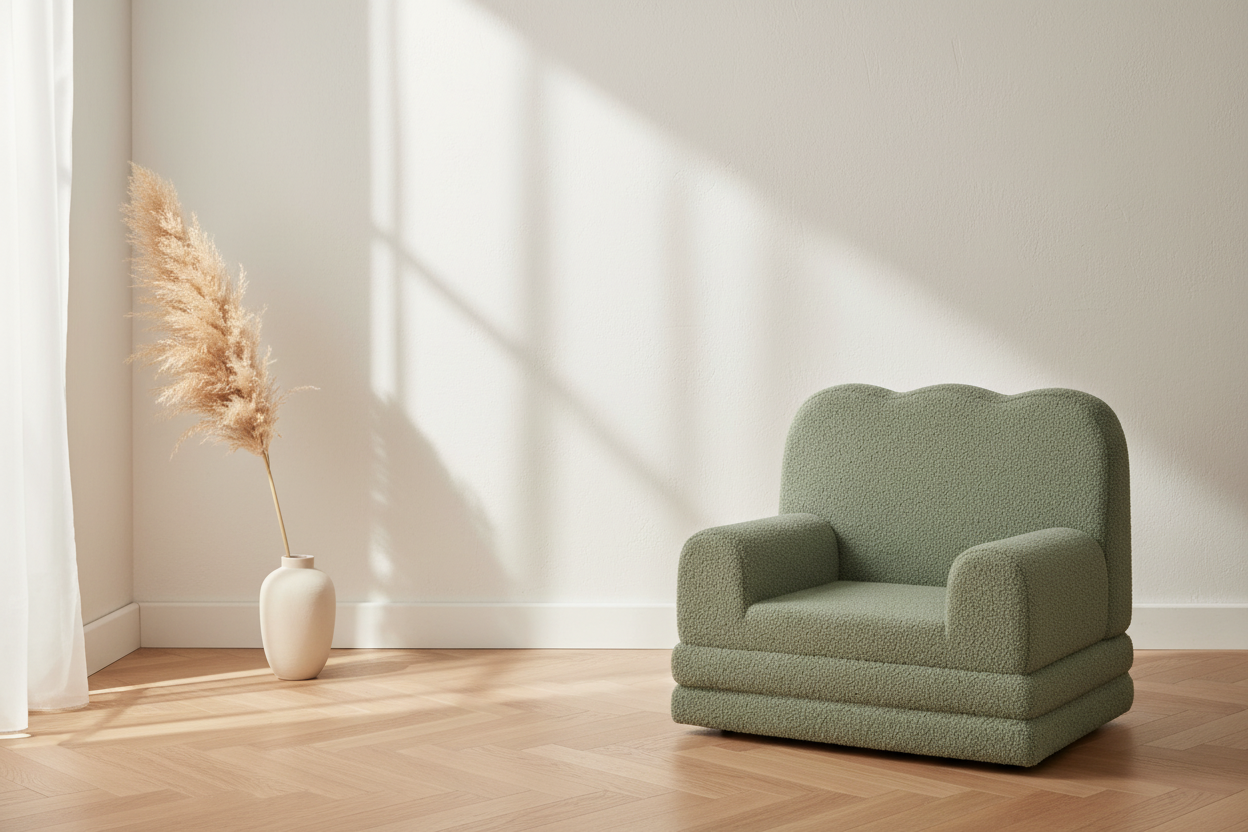 Fauteuil boucle vert sauge – bannière promotionnelle